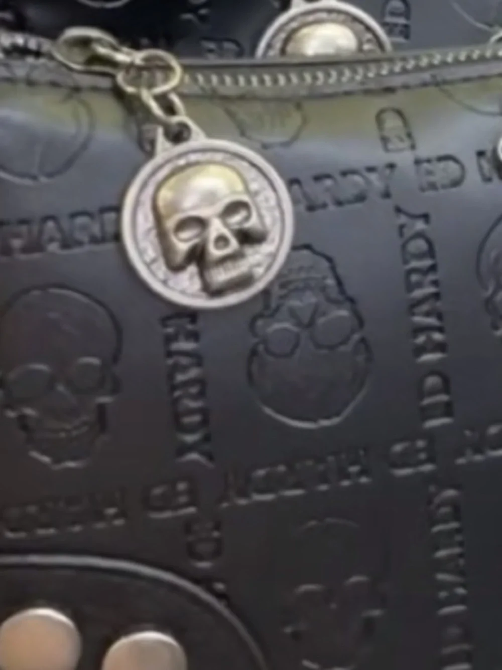 Ed Hardy Black Embossed Leather Crossbody Bag with Logo Charm - Picture 3 of 6